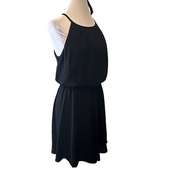NWT Banana Republic Black Chiffon Halter Neckline Cinch waist Dress Womens Sz LP - Picture 9 of 13